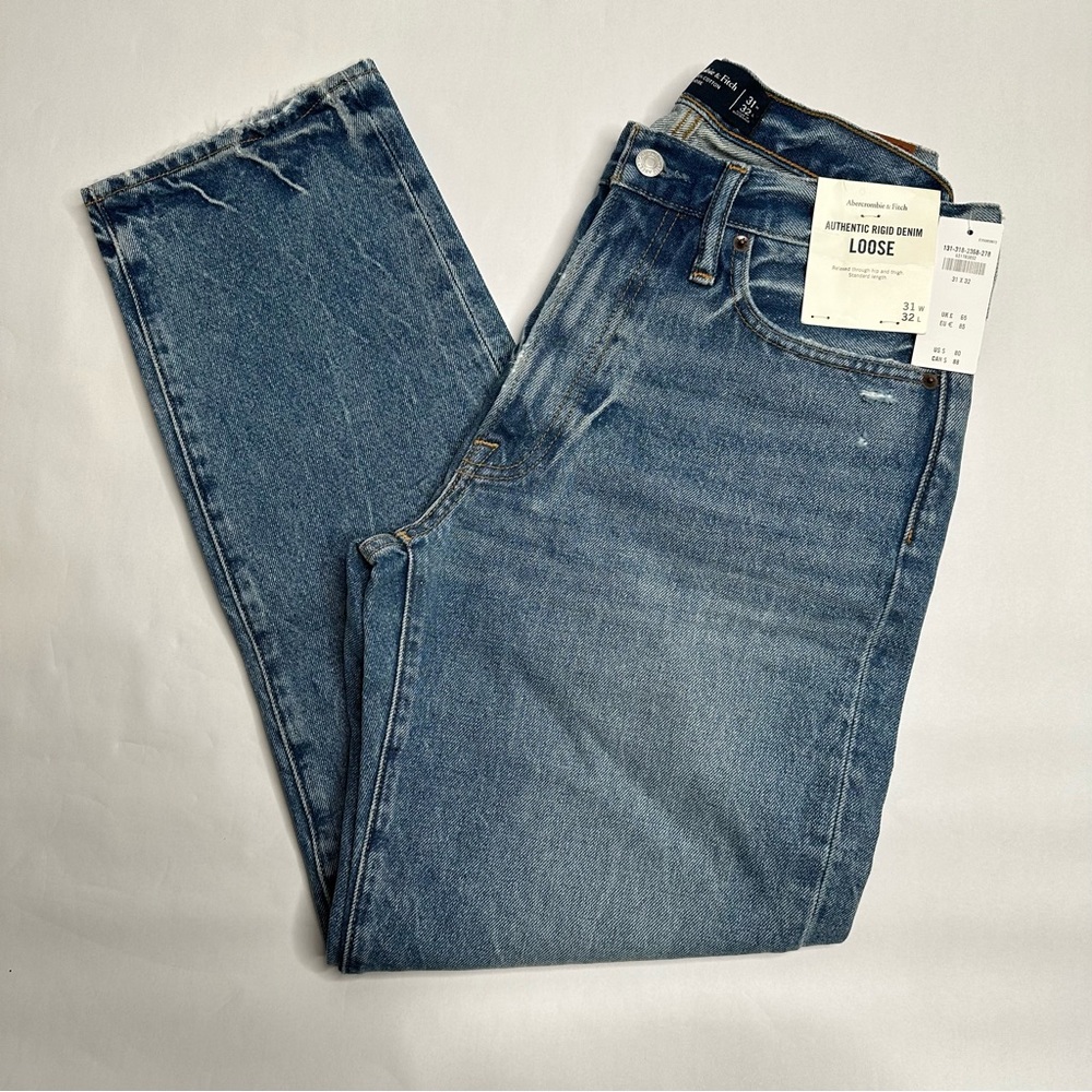 New Abercrombie Authentic Rigid Denim Loose fit 31x32 Mens Medium blue